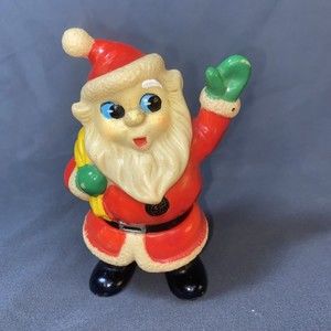 Vintage Santa Christmas Rubber Figurine Small 5" Doll Japan Waving